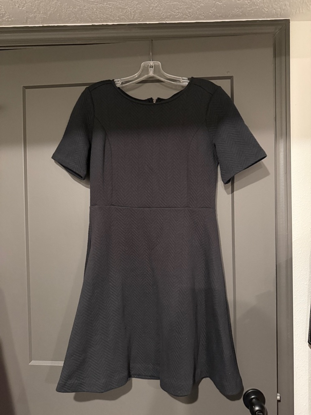 LOFT Black Short-Sleeve Fit-and-Flare Mini Dress